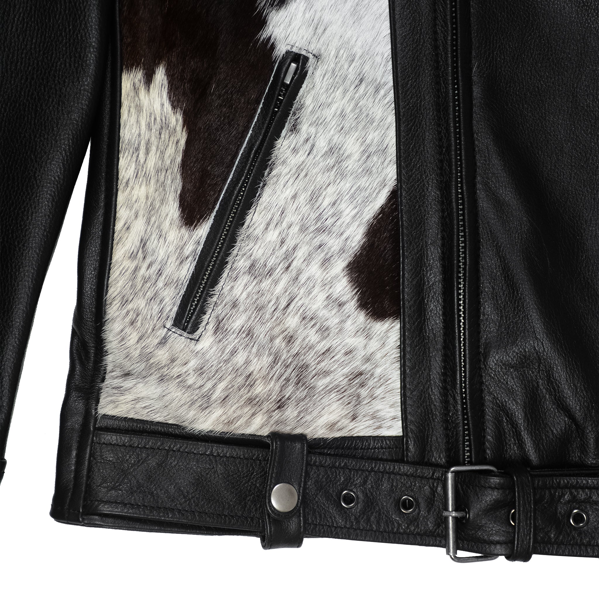 Cowhide Moto Jacket with Hair-On Panels