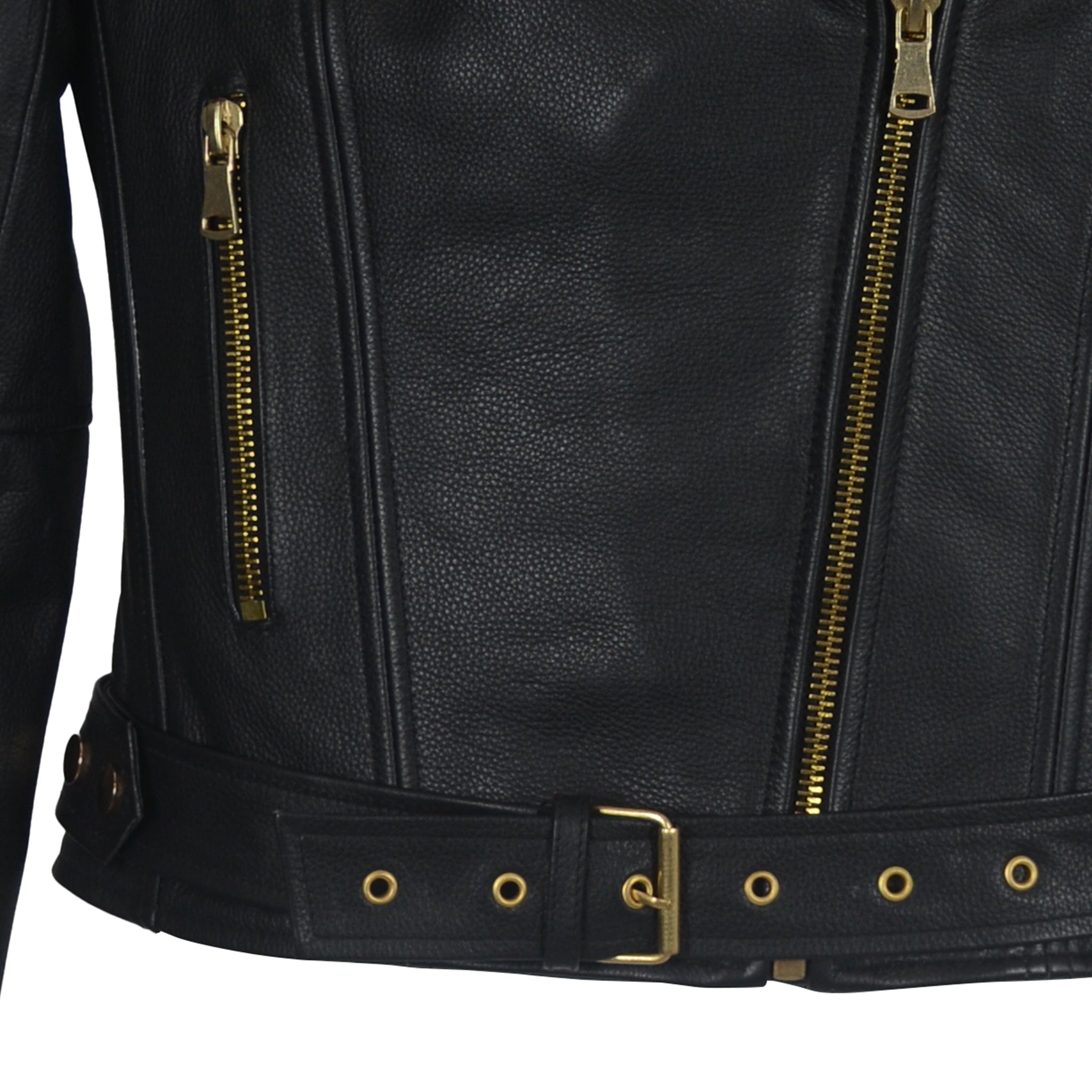 Classic Black Moto Jacket with Gold Hardware