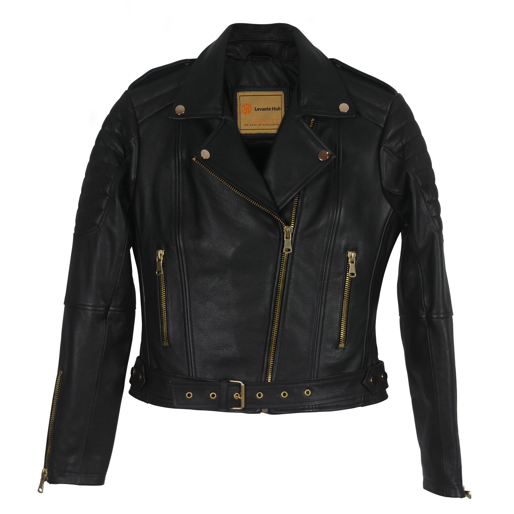 Classic Black Moto Jacket with Gold Hardware