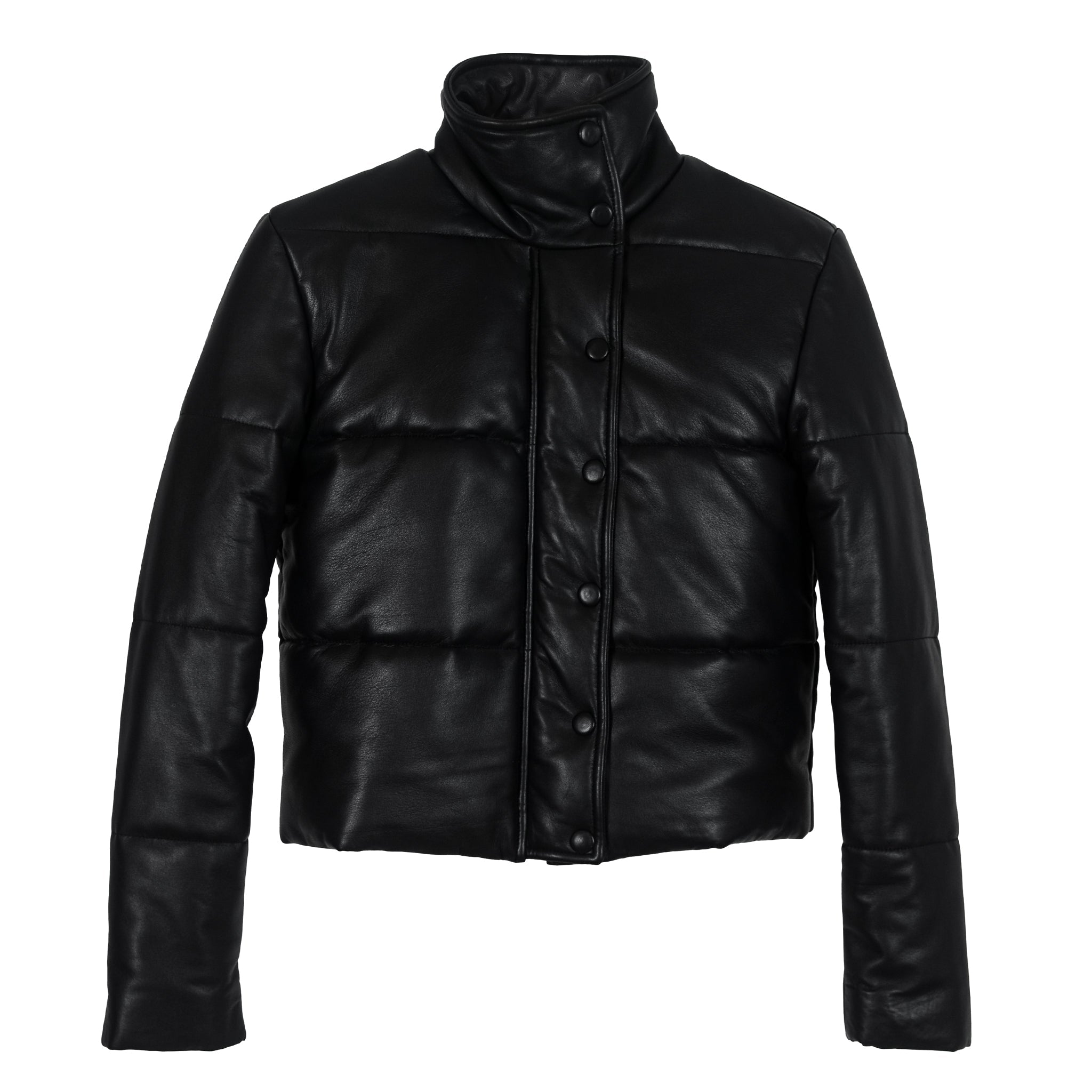 Black Puffer Leather Jacket-0