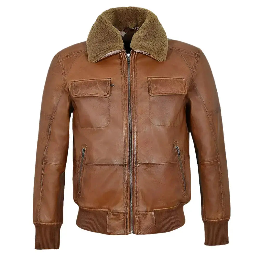 Men's Brown Shearling Aviator Bomber Jacket-0