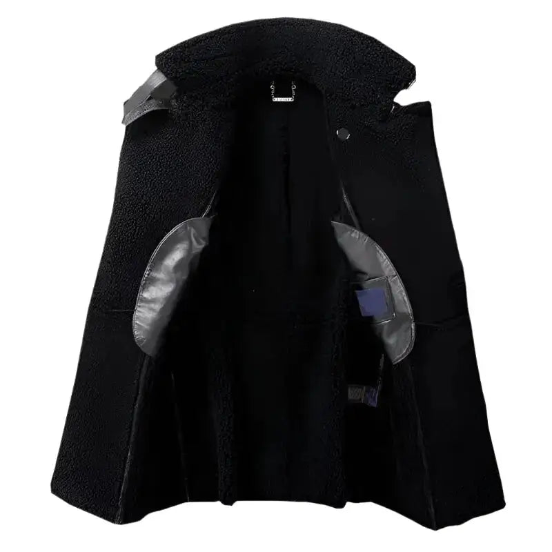 Men’s Long Black Sheepskin Fur Coat-2