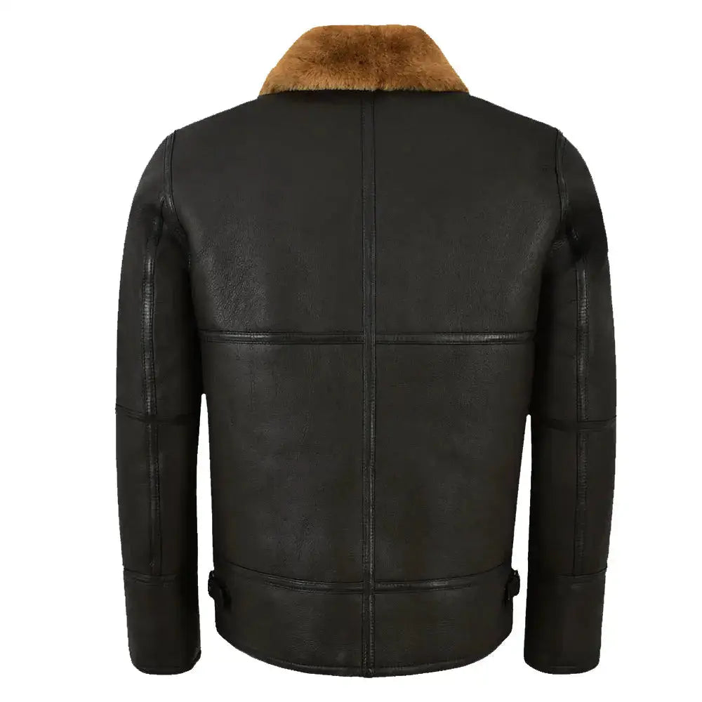 Men’s Black Shearling Aviator Bomber Leather Jacket