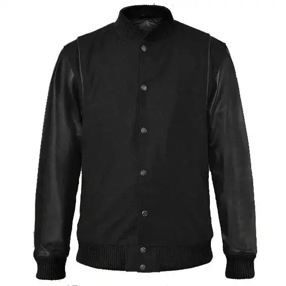 Noir Black Leather Varsity Jacket
