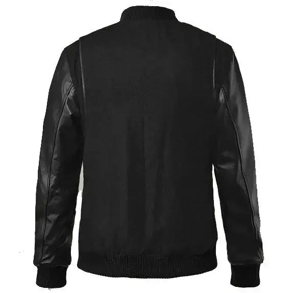 Noir Black Leather Varsity Jacket