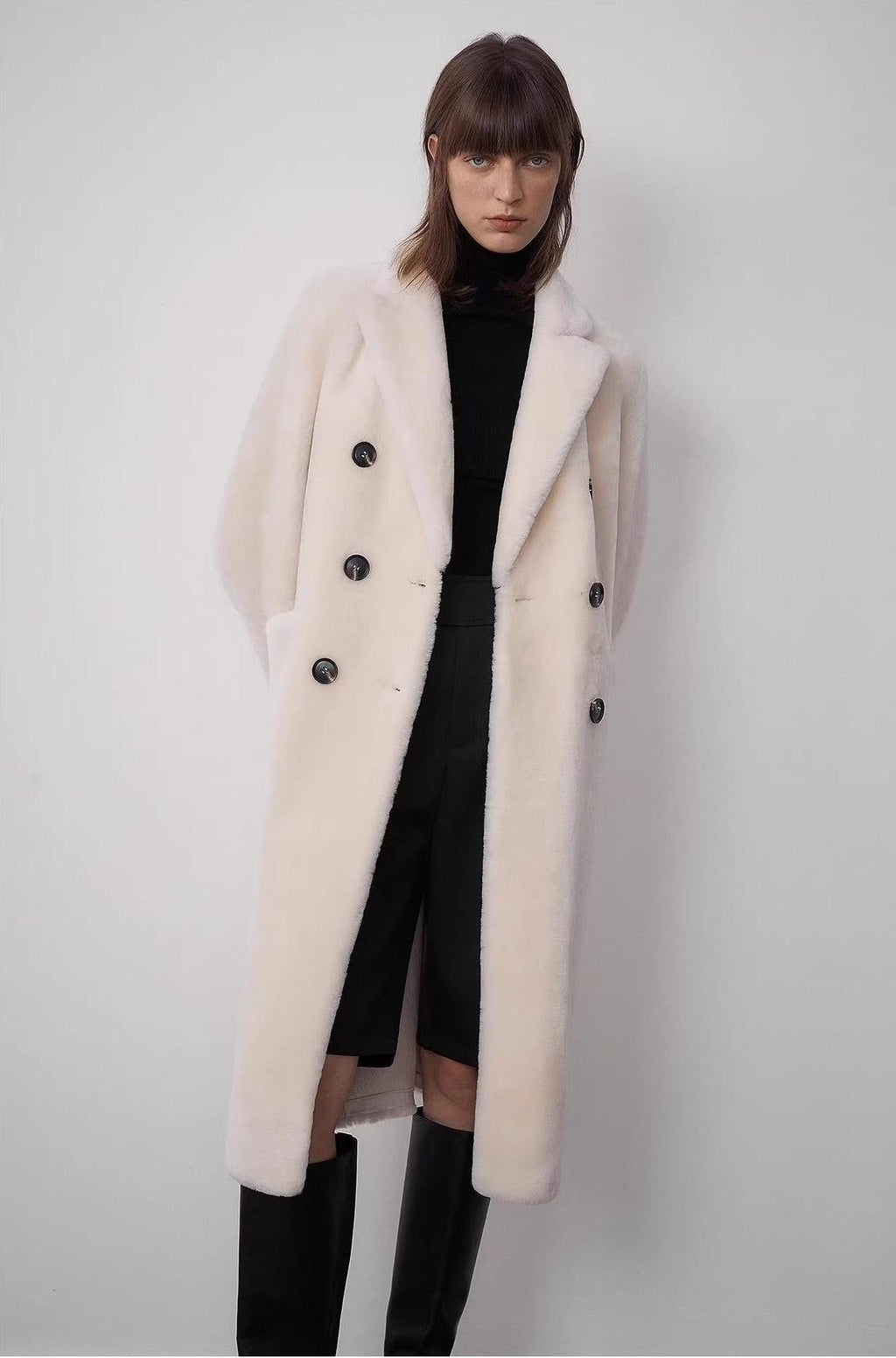 "Korean Drama Ace" Merino mid-length sheepskin coat
