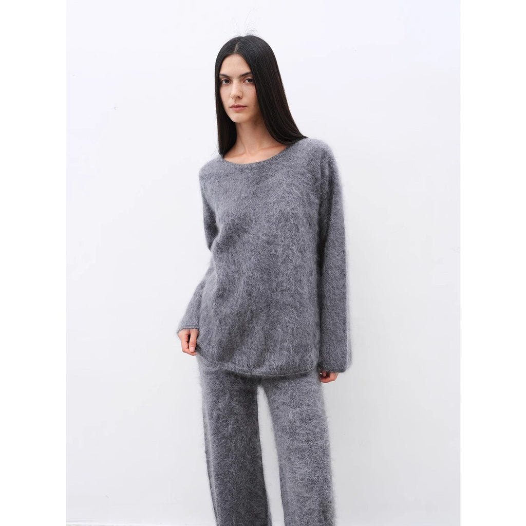 Purple Women's Sweater 2 Piece Outfit Cashmere jumper Comfortable Loose-Fit Crewneck Top Wide Leg Pants Fall Lounge Set Trendy Cozy Clothes "Half-Ripe Winter"-1