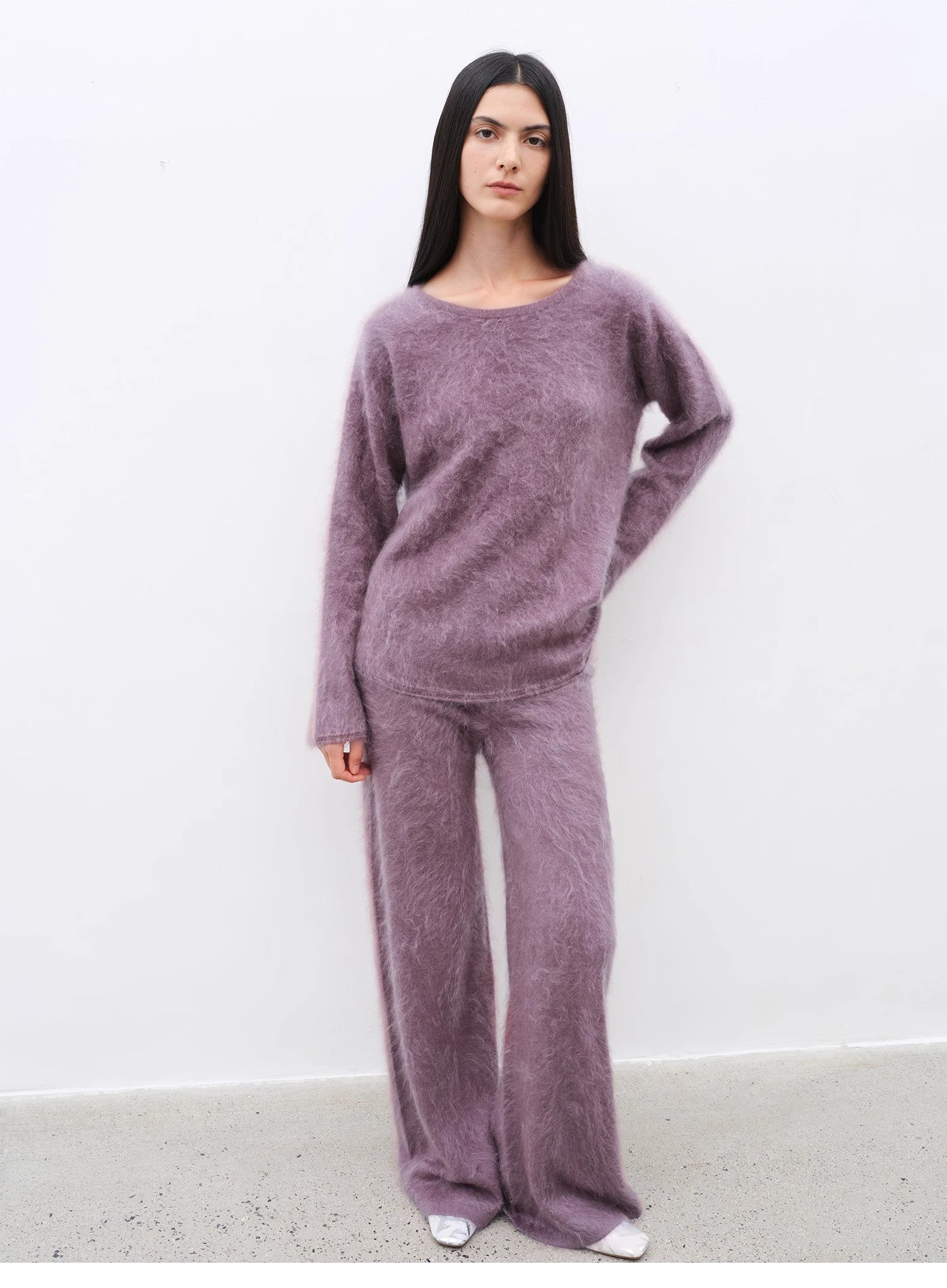 Purple Women's Sweater 2 Piece Outfit Cashmere jumper Comfortable Loose-Fit Crewneck Top Wide Leg Pants Fall Lounge Set Trendy Cozy Clothes "Half-Ripe Winter"-0
