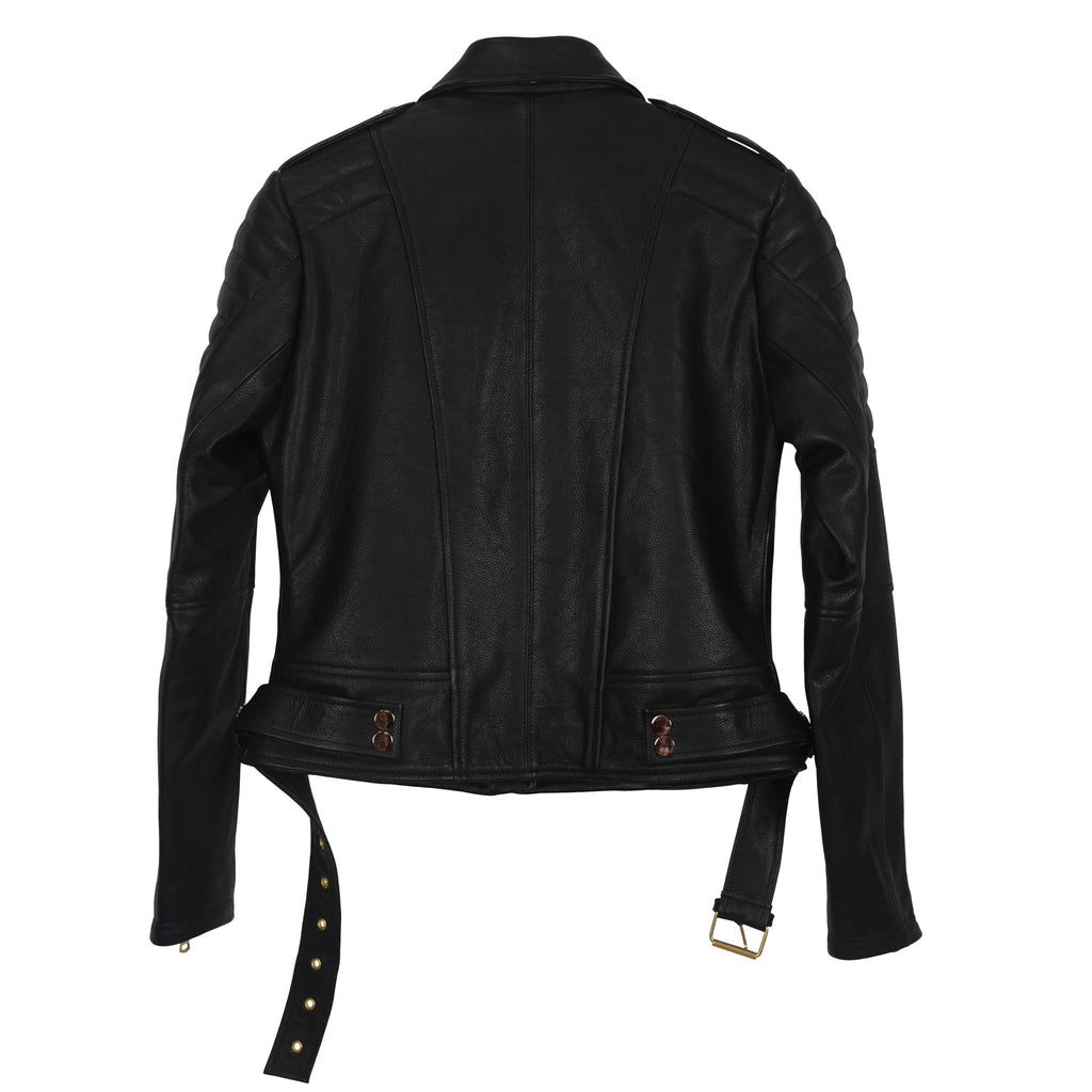 Classic Black Moto Jacket with Gold Hardware