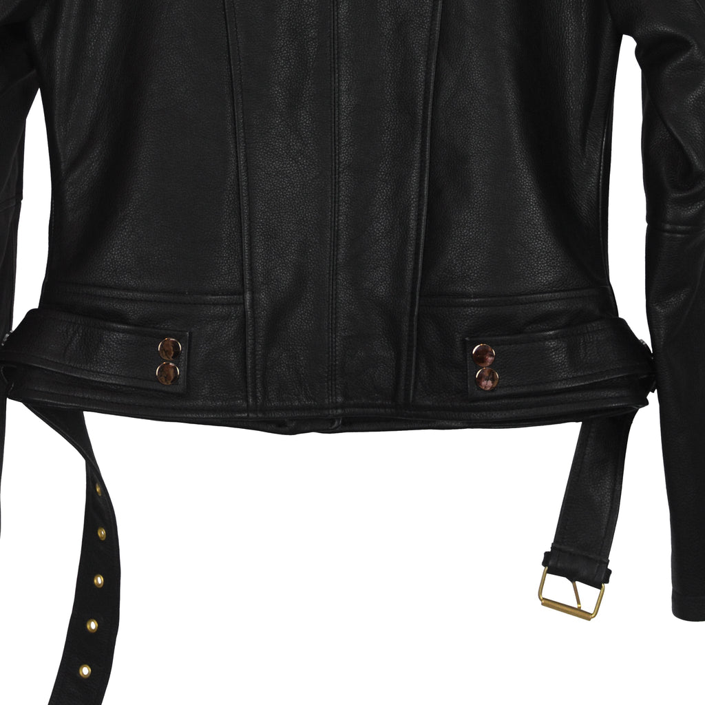 Classic Black Moto Jacket with Gold Hardware
