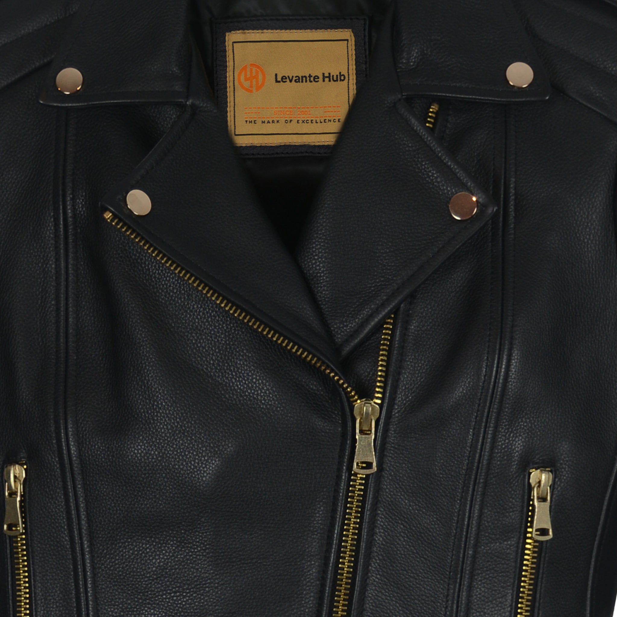 Classic Black Moto Jacket with Gold Hardware