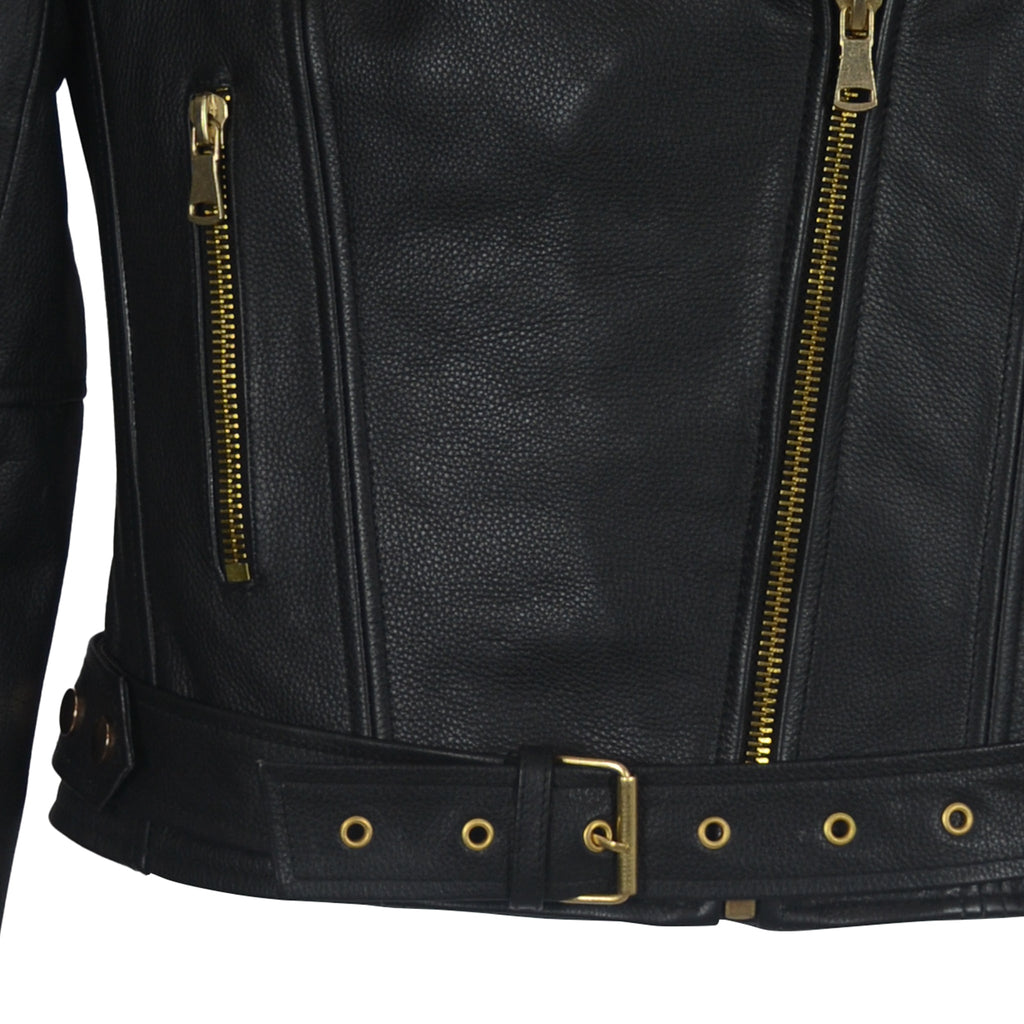 Classic Black Moto Jacket with Gold Hardware