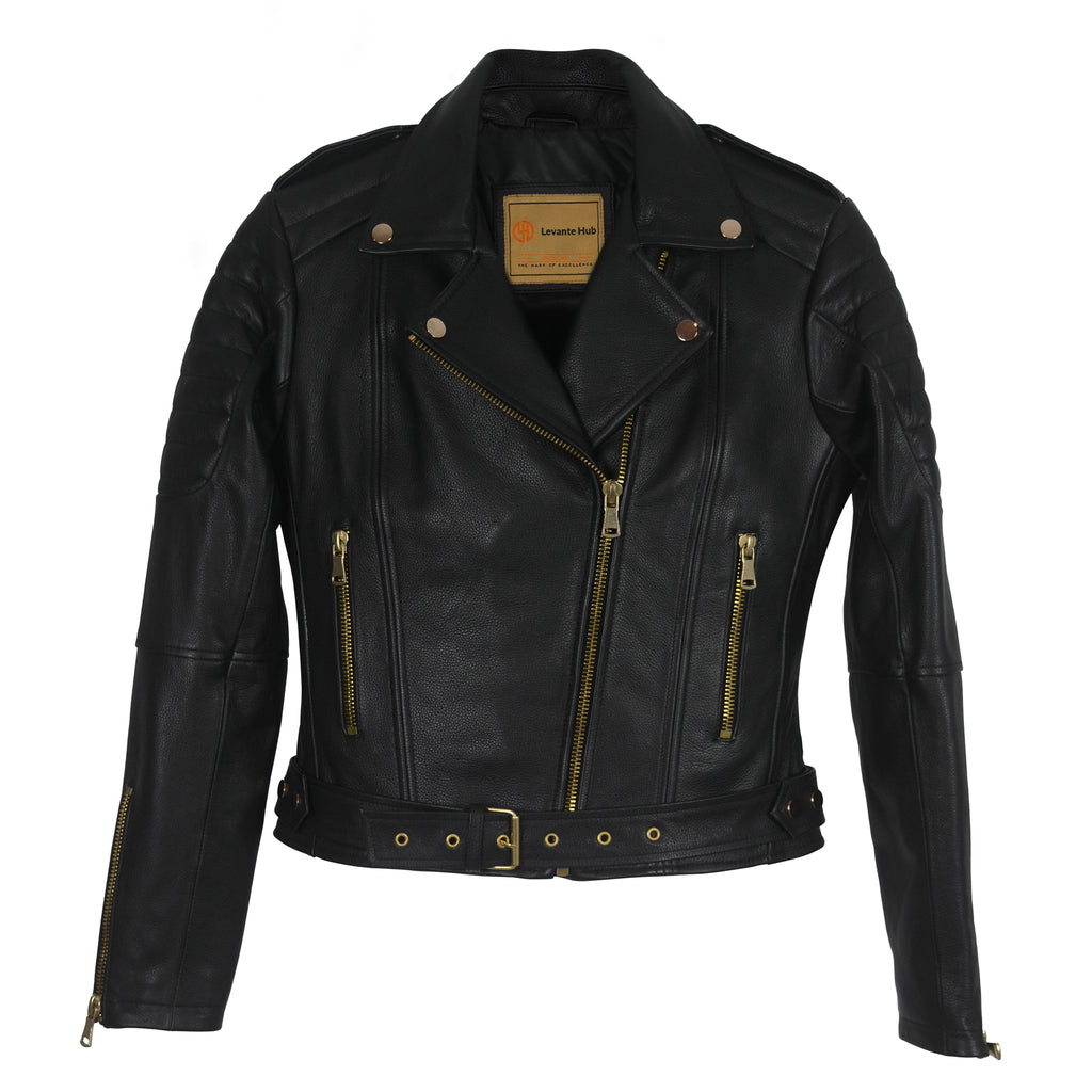 Classic Black Moto Jacket with Gold Hardware