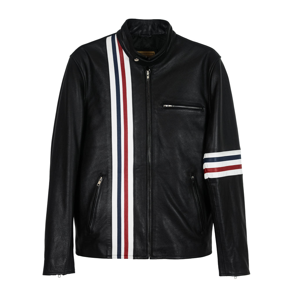 Patriot Racer with American Flag Leather Jacket-0