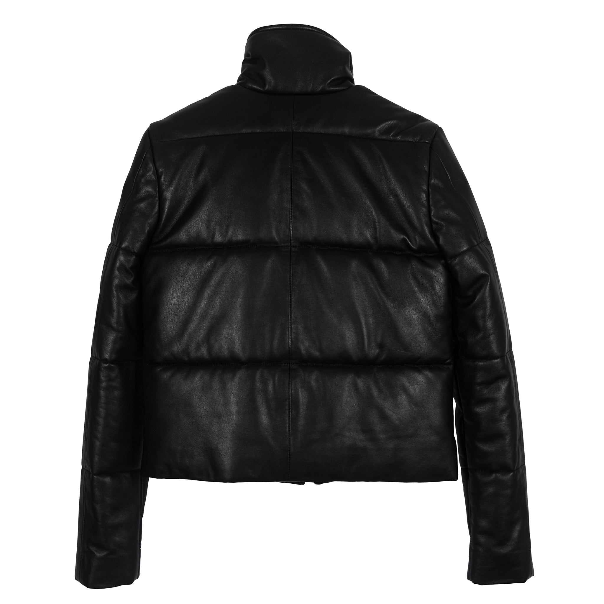 Black Puffer Leather Jacket-1