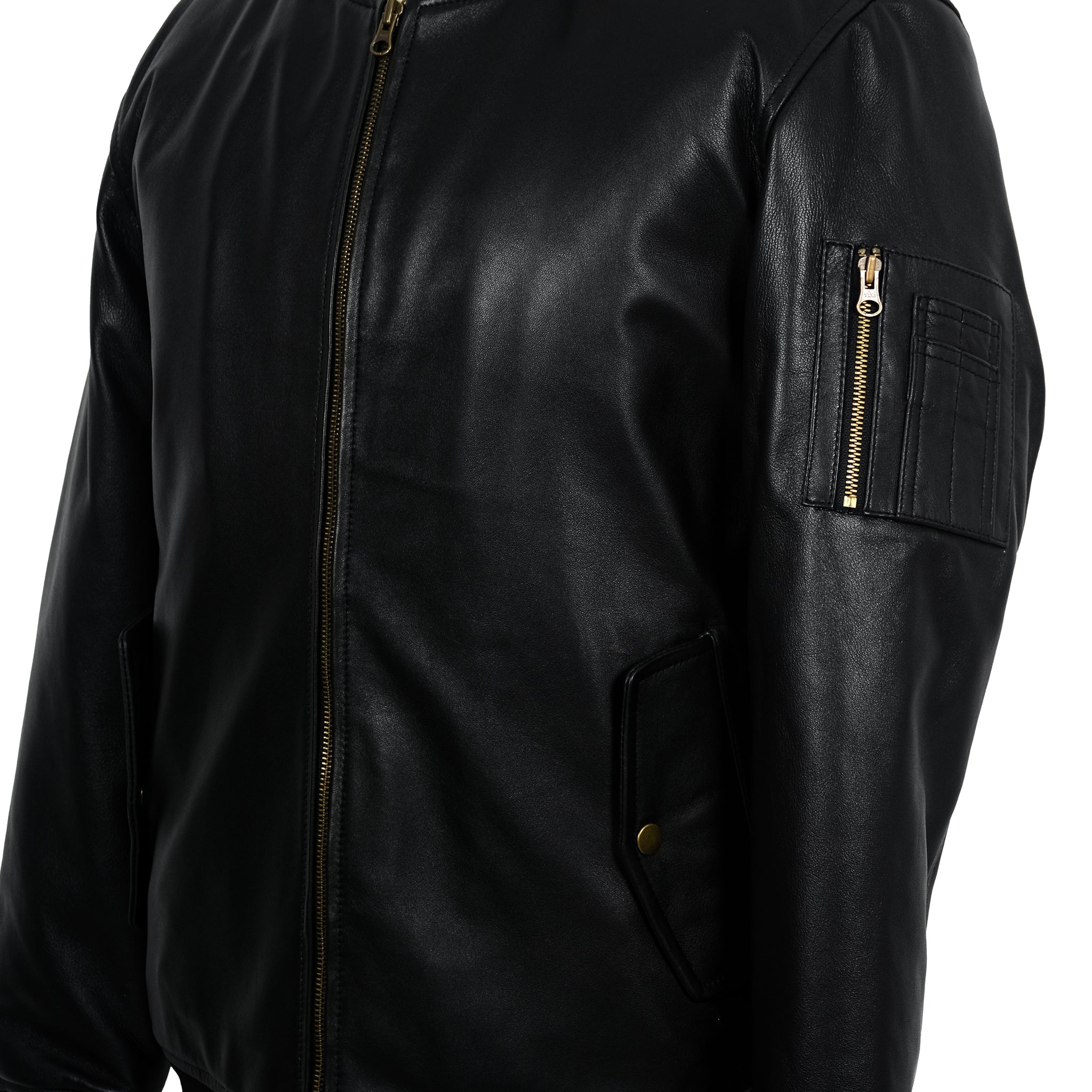 Black Classic Sheep Leather Bomber Jacket-3