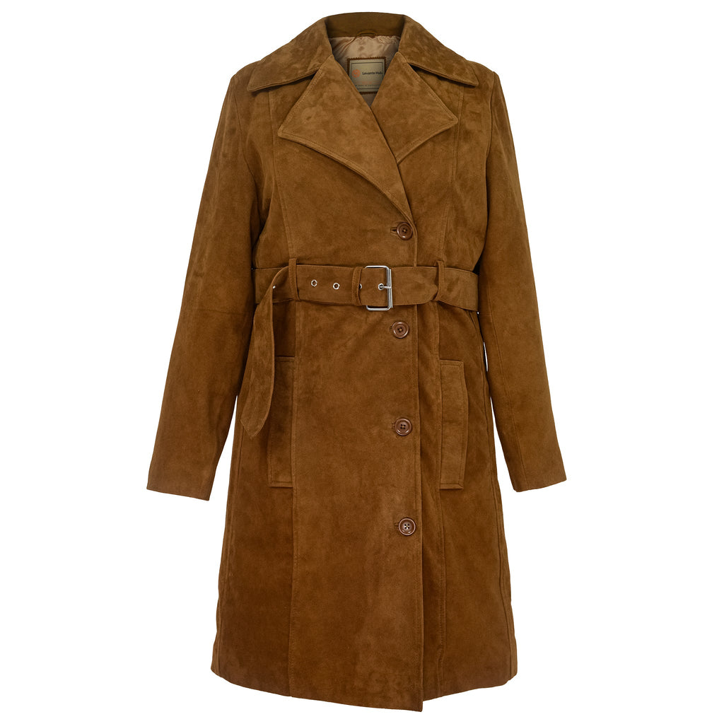 Women's Caramel Brown Suede Trench Coat