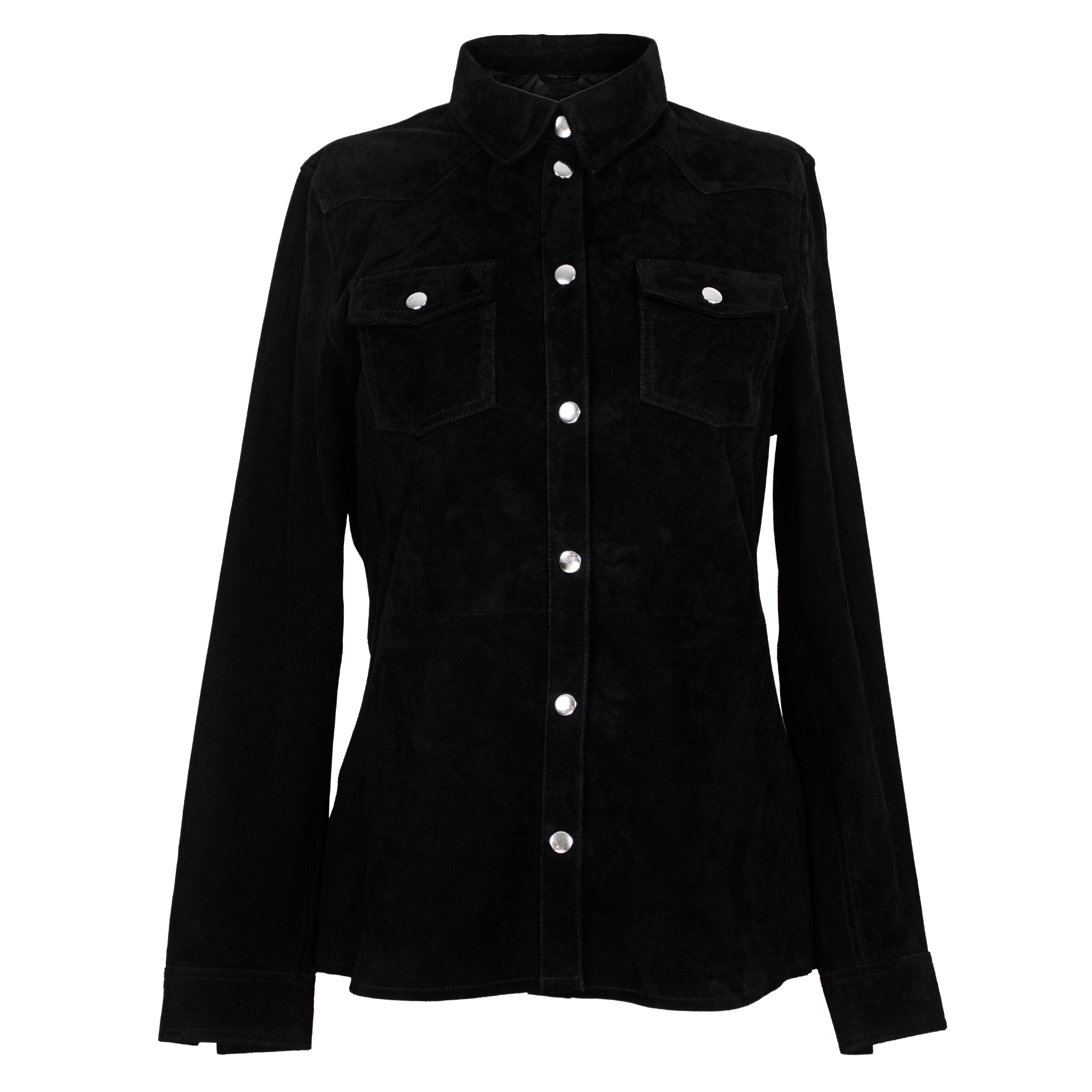 Women's Black Goat Suede Leather Shirt-0