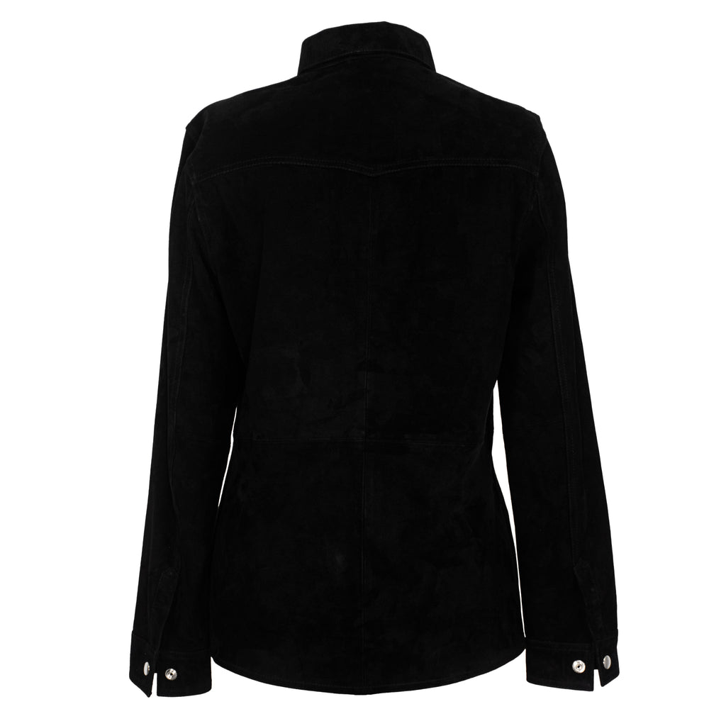 Women's Black Goat Suede Leather Shirt-1