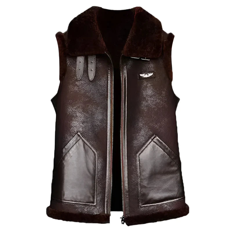 Mens Brown Sheepskin Shearling Leather Vest