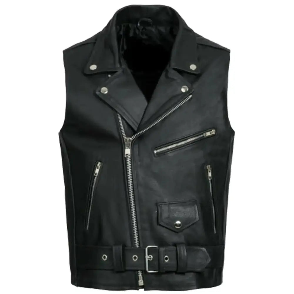 Men's Classic Brando Motorcycle Leather Vest-0