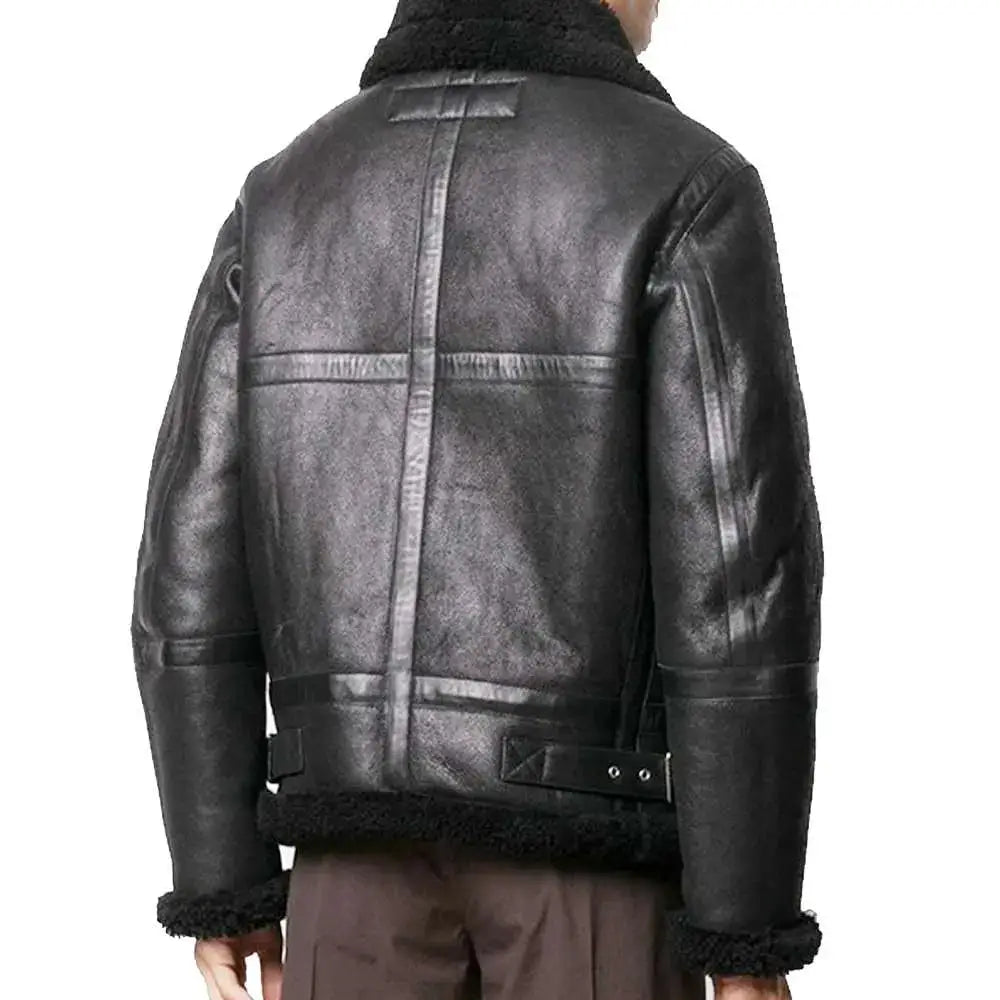 Mens Black Shearling Bomber Leather Jacket
