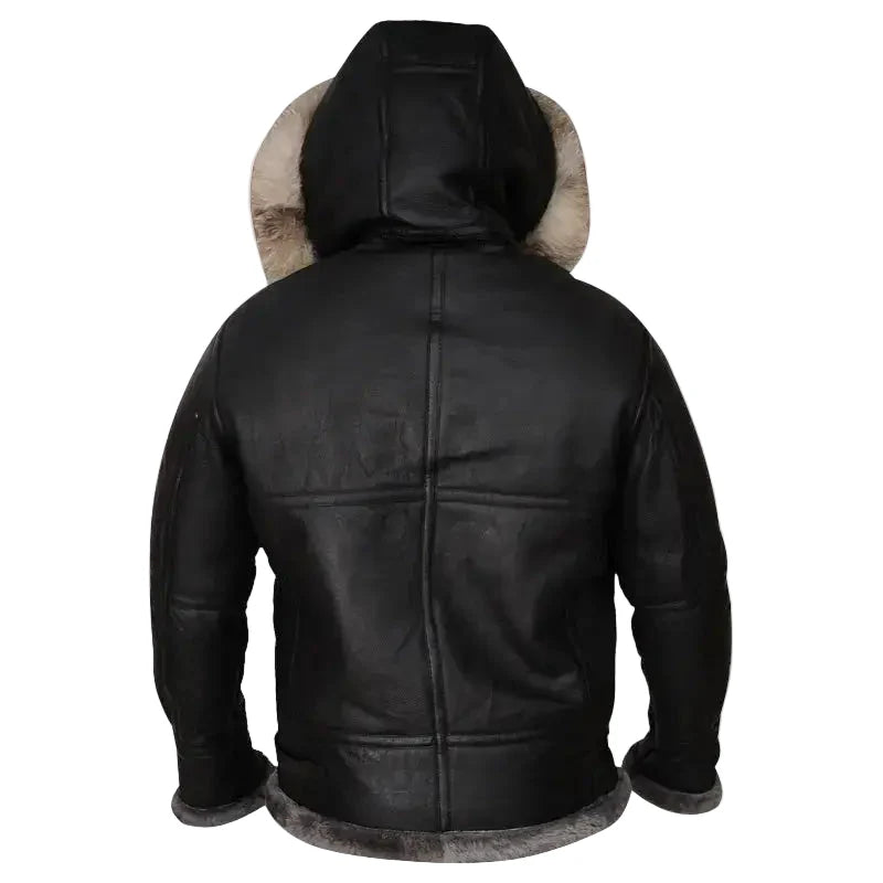 Men’s Black Hooded Shearling Jacket-1