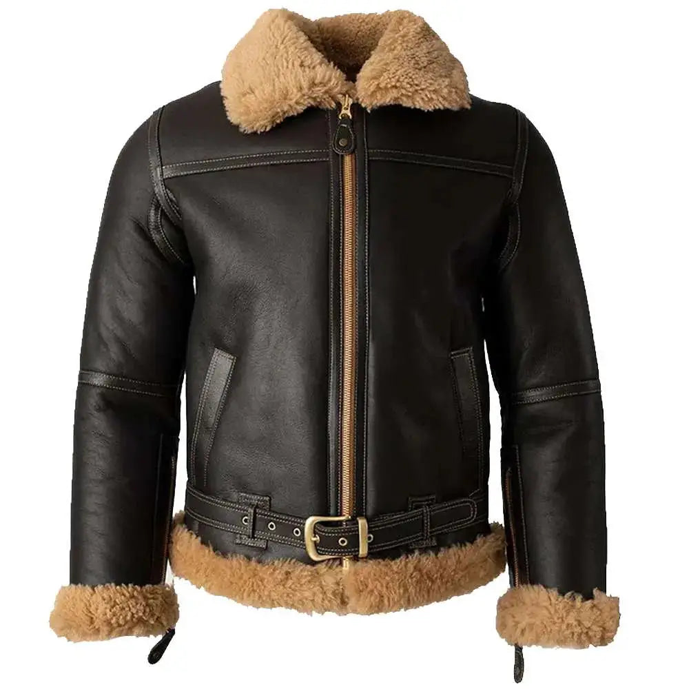 Mens Shearling Aviator Bomber Jacket-0