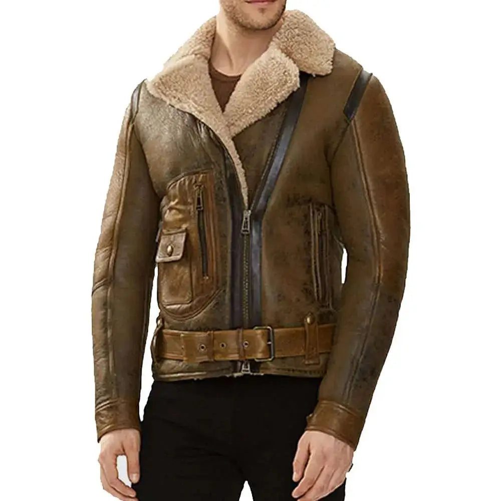 Mens Shearling Aviator Leather Jacket-0