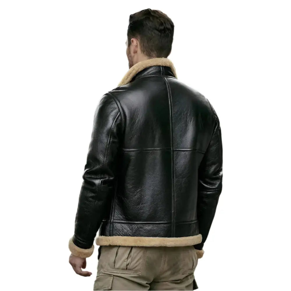 Mens Black B3 Shearling Motorcycle Jacket-1