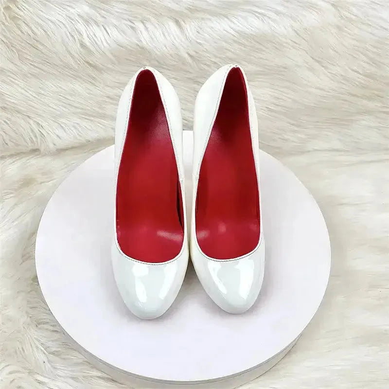 Round Head Lacquer Leather High Heels Shoes-7