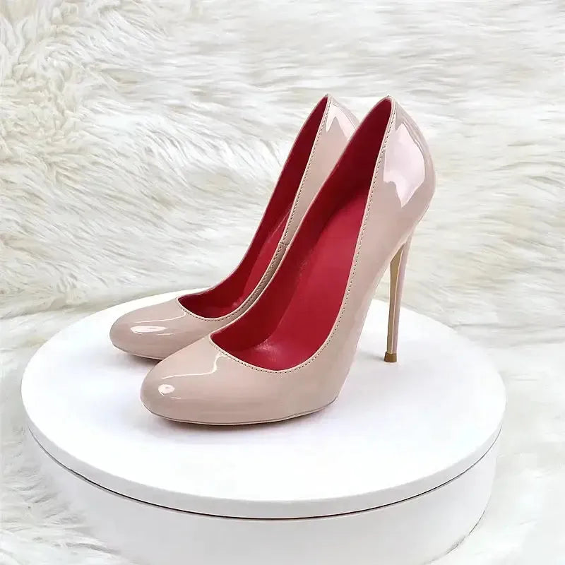Round Head Lacquer Leather High Heels Shoes-10
