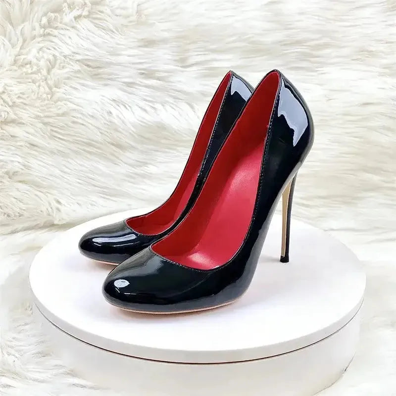 Round Head Lacquer Leather High Heels Shoes-5