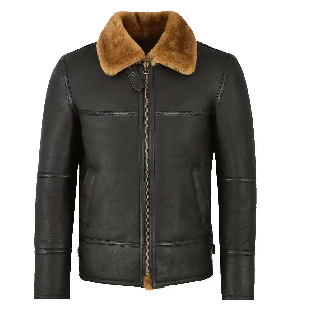 Men’s Black Shearling Aviator Bomber Leather Jacket