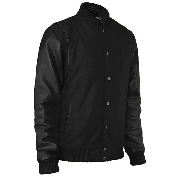 Noir Black Leather Varsity Jacket