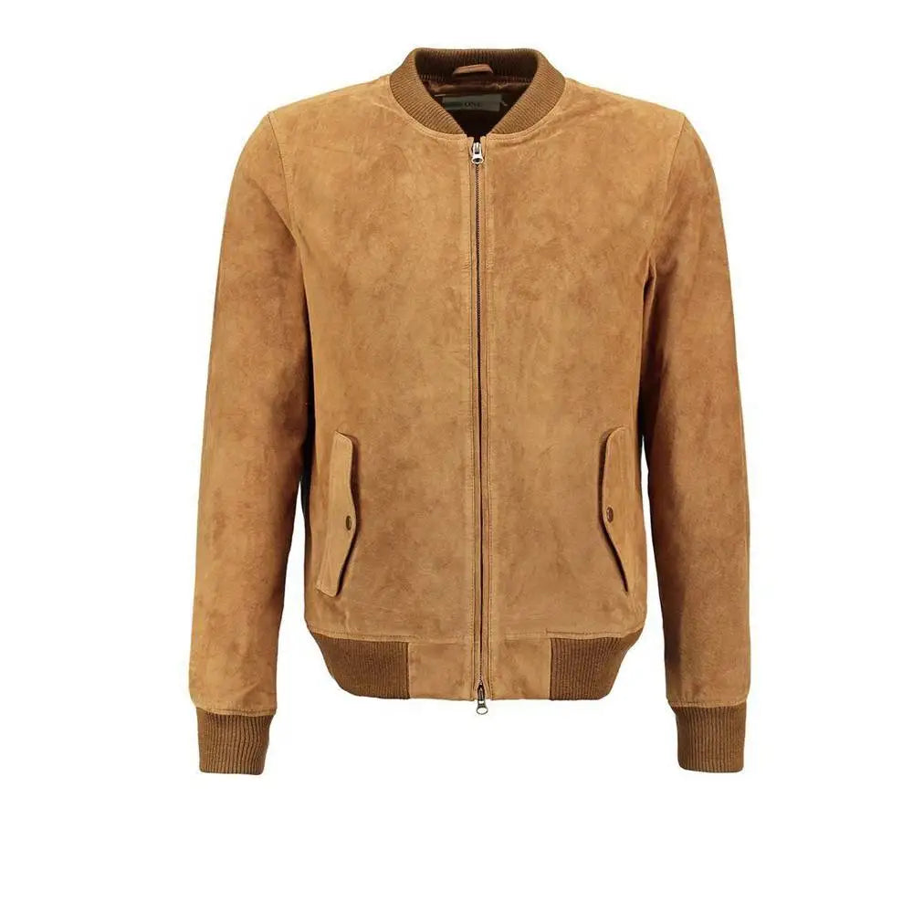 Men's Tan Suede Leather Bomber Jacket-0