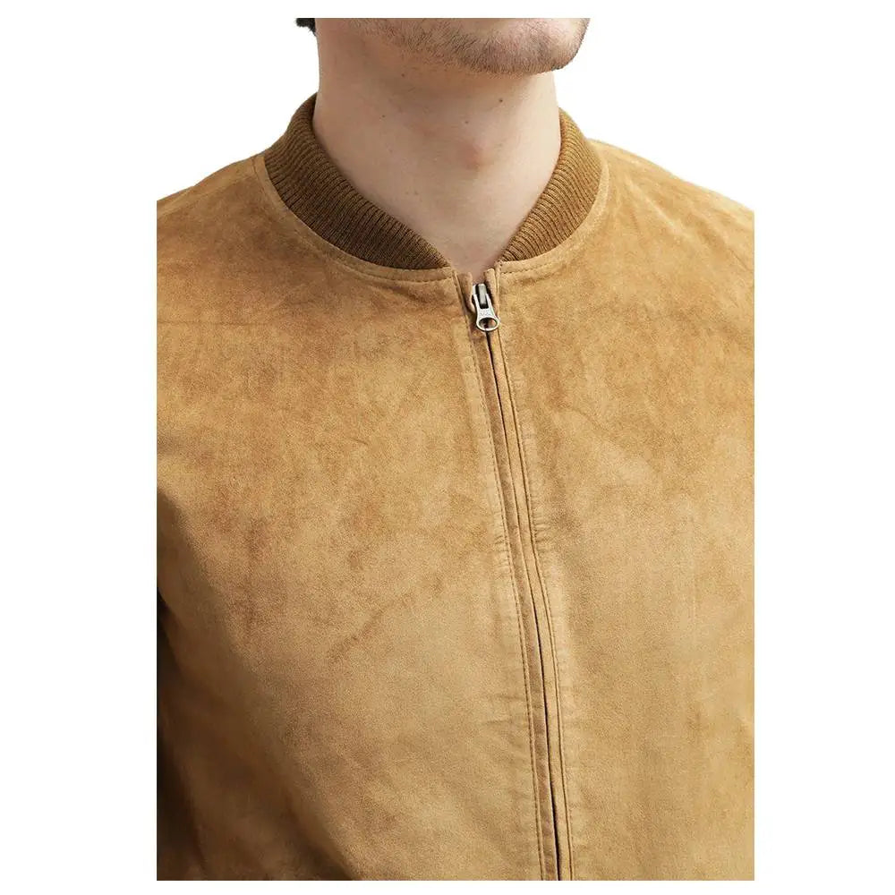 Men's Tan Suede Leather Bomber Jacket-1